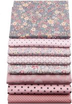Pakket van 8 lapjes stof - verschillende designs - oud roze - roze - 20 x 25 cm - quilt - patchwork - poppen kleertjes