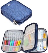 QY luxe Softgrip haaknaaldenset 25-delig met haak& brei accessoires in luxe etui - blauw