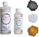 PNCreations Epoxy Ultra Clear Hars + 3 Kleuren | 300 Gram | Giethars + Verharder | Metallic Black, Snow Cristal White, Treasure Gold | Pigmentpoeder | Kleurpoeder | Mica Kleurpigment