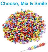 PLAY IT Smiley Kralen 100 stuks - 7 mm - Regenboog Kleuren - Inclusief Elastisch Koort