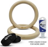 M sports Gym Rings gymnastiekringen, hout, turnringen, crossfit, fitness, training, Olympische Gespenriemen, Homegym, Bodybuilding, Pull-ups en dips, krachttraining gymrings M sports inclusief gratis liquid chalk!