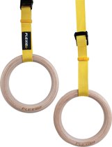FLEXIE RINGS - Turn ringen - Gymnastiek ringen - Gymringen - Crossfit - Suspension trainer - Hout -500kg - Geel - 32MM