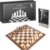 Luxe schaakbord met schaakstukken – Inclusief fysiek puzzelboek - Set - Spel – Chess - 40x40cm