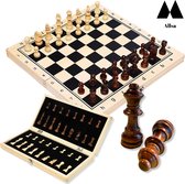 Premium Houten Schaakbord - Schaakbord met schaakstukken - Schaakbord Magnetisch - Schaakbord Hout - Inclusief 2 EXTRA koninginnen - 34x34cm