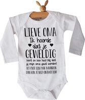 Rompertje baby met tekst | Lieve Oma Ik hoorde dat je geweldig bent en ben heel blij dat jij mijn oma gaat worden! ontmoeten! | lange mouw | maat 50-56 | aankondiging bekendmaking zwangerschap cadeau voor de liefste aanstaande