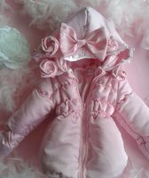 maat 56 Roze zomerjas met glitter  jasje voor baby jas zomer glitter strikjes roosjes voorjaar jas babyjas