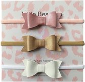 Haarbandjes - Little Beauties - baby - peuter - strik - set 3 stuks - rose -goud - wit - leeftijd 0-36 maanden - kraamkado - baby musthave - newborn - haaraccessoire - babyshower - fijn - meisje