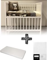 Bebies First Co-sleeper Wieg Wit Set | Inclusief Wiegmatras + Meyco Hoeslaken