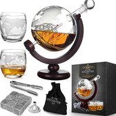 MikaMax Globe Whiskey Decanter - Standaard Versie - Whiskey Set - Karaf - Decanter - Whiskey Glazen - Whiskey Karaf - Incl. 2 Whiskey Glazen en Whiskey Stones - 900 ML