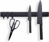 Quance Messenmagneet - Messenhouder - Zwart - Magnetisch - 3 Ophanghaakjes - RVS - 40 cm - Messenrek - Messen - Modern