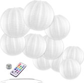 Nylon lampionnen - wit - 10 stuks - incl. Led met afstandbediening - Incl. handige ophanghaakjes