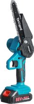Drillpro kettingzaag - 18V 550w 6 inch - handheld mini-kettingzaag -  met 2 accu en oplader - voor tuinboom houtsnijden (zwart en blauw)