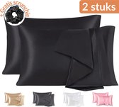 Satijnen Kussensloop - Satin Pillowcase - Huidverzorging - Haarverzorging - Satijn - Curly Girl Producten - Krullend Haar Vrouw  - Zwart - 60 x 70 – 2 Stuks