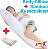 Ondersteunend Lichaamskussen + bamboe kussensloop - 40 x 140cm - Body Pillow - Zwangerschapskussen - Body Pillow - Lichaamskussen - 140 cm - Voedingskussen - Zijslaapkussen - Sluimerrol - Afneembaar hoes premium body pillow lichaamskussen