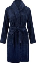 Unisex badjas fleece - sjaalkraag - donkerblauw  - dames badjas - heren badjas - maat L/XL