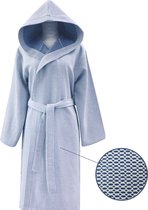 ANATURES Luxe JILL Badjas Dames & Heren – Maat L/XL - Ochtendjas met Capuchon – 100% Katoen - Unisex badjassen Sauna Hamam – BLAUW/WIT