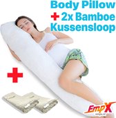 Ondersteunend Lichaamskussen + 2x bamboe kussensloop - 40 x 140cm - Body Pillow - Zwangerschapskussen - Body Pillow - Lichaamskussen - 140 cm - Voedingskussen - Zijslaapkussen - Sluimerrol - Afneembaar hoes premium body pillow lichaamskussen