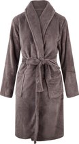 Unisex badjas fleece - sjaalkraag - grijs/taupe - badjas heren - badjas dames - maat L/XL