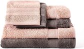 Komfortec Handdoekenset 2x handdoek 50x100 cm + 2x badhanddoek 70x140 cm + 2x washandje 16x21 cm 100% Katoen - Antracietgrijs&Bloesemroze