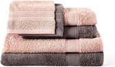 Komfortec Handdoekenset 2x handdoek 50x100 cm + 2x badhanddoek 70x140 cm + 2x washandje 16x21 cm 100% Katoen - Antracietgrijs&Bloesemroze