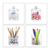 Relaxdays wattenstaafjeshouder - set van 3 - acryl organizer - wattenschijfjeshouder - doorzichtig