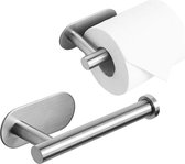 Toiletrolhouder zonder boren - Zilver - RVS WC Rolhouder Zelfklevend