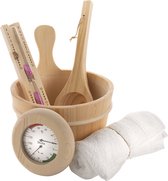 Sauna Accessoires - Sauna Set - Sauna benodigdheden - Sauna Emmer Hout - Sauna Lepel - Sauna Thermometer - Sauna Emmer Met Lepel - Sauna Handdoek - Dennenhout - Plastic Binnenemmer - Spa Set