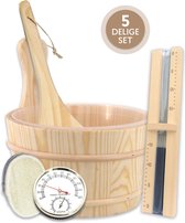 BrellaVio Complete Sauna Accessoires Set - Sauna Emmer, Lepel, Zandloper, Thermometer en Loofah Spons - Houten Producten