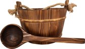 Emendo - Sauna set hout met touw. - Emmer met kunststof inzetbak en lepel - 3 Liter
