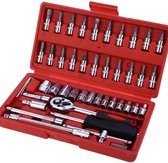 Professionele 46-Delige Dopsleutel Set -Met Momentsleutel Ratel & Verlengstuk - Doppendoos Torx/Inbus/Hex/Kruiskop Bit Doppen Set - Hoogwaardig Chroom-vanadiumstaal -1/4" Inch -Met Koffer- Vaderdagset - Gereedschapset - Handgereedschap -Dopsleutelset