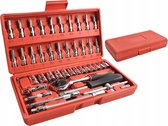 Professionele 46-Delige Dopsleutel Set - Met Momentsleutel Ratel & Verlengstuk - Doppendoos Torx/Inbus/Hex/Kruiskop Bit Doppen Set - Hoogwaardig Chroom-vanadiumstaal - 1/4" Inch - Met Koffer