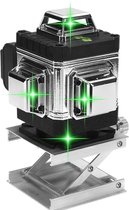 FASGet Kruislijnlasers - Roterende lasers - 16 Lijnen Zelfnivellerend laserniveau - 3x360 ° Groene kruislaserlijn - IP54 Waterdicht - met 1 batterijen - Zilver