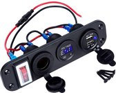 Procar® 4 In 1 Digitale Voltmeter + 12V Stopcontact + Dual Usb Power Charger Adapter Sigarettenaansteker met Aan/Uit schakelaar