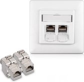 kwmobile UTP contactdoos - 2x keystone adapters voor CAT6A kabels - 1x wandcontactdoos met dubbele RJ45 poort - Met afgeschermde metalen behuizing