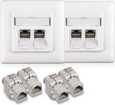 kwmobile UTP contactdoos - 4x keystone adapters voor CAT6A kabels - 2x wandcontactdoos met dubbele RJ45 poort - Met afgeschermde metalen behuizing