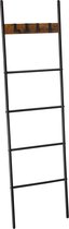 Segenn's Handdoekladder - Handdoekplank - Ladderplank - Scheve Plank met 5 niveaus - 44 x 160 cm - Ruimtebesparend - Metalen Frame - Industriële Stijl - Vintage Bruin-Zwart
