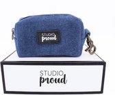 Studio Proud - Houder voor hondenpoepzakjes - denim - bronskleurige accenten - bijpassende riem mogelijk