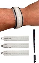 SOS ID armband - volwassenen - Grijs - met Pen en Reservekaartjes