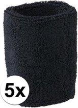 5x Zwart zweetbandje voor pols - zweetbandjes