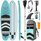 LifeGoods SUP Board - Opblaasbaar Paddle Board - Complete Set - Met Pomp / Draagtas / Verstelbare Peddel / Waterdichte Telefoonhoes / Enkelkoord / Reparatiekit - Max. 135KG - 320x81cm - Mintgroen