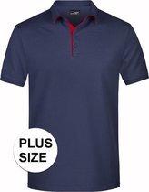 Grote maten polo shirt Golf Pro premium navy/rood voor heren - Navy blauwe plus size herenkleding - Werk/zakelijke polo t-shirts 3XL