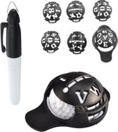 Firsttee - Balmarker - 6 in 1 - LETTERS & FIGUREN - Golf marker - Golfbal marker - Golf markers - Golfbal stempel - Markeringsset - Line marker - Golf accessoires - Golftrainingsmateriaal - Golf training - Golf sport - Cadeau - Bal