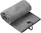 Microfiber Golf Handdoek - Snel drogend - Grote haak - Grijs - 30 cm x 50 cm - Golfhanddoek
