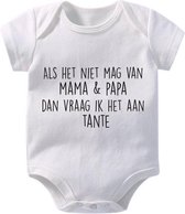 Hospitrix Baby Rompertje met Tekst Als het niet mag van mama & papa dan vraag ik het aan tante| 0-3 maanden | Korte Mouw | Cadeau voor Zwangerschap