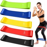 Weerstandsbanden set (5stuks) - Resistance Band - Fitness Elastiek - Elastiek banden -  Muscle Bands - Booty bands - Trekveer - Sports elastiek - Inclusief  Opbergzakje en Schema met Oefeningen - Fitnessset