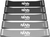 NINN Sports - Premium Weerstandsbanden van hoge kwaliteit Grijs - Set van 5 Resistance Banden - Fitness elastiek - Inclusief eBook