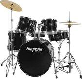 Hayman Drumstel - Beginner Drumstel - compleet drumstel - drumstel voor kinderen - akoestisch drumstel - drumstel voor volwassenen - Zwart drumstel - drumstel met bekkens