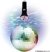 PartyFunLights - Roterende Spiegelbol Partyset met Multi-Color LED - inclusief motor - 20cm spiegelbol - 8 lichtpunten