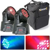 SET VAN 2 BEAMZ MHL108MK3 COMPACTE MOVING HEADS MET TAS