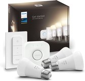 Philips Hue starterkit - warmwit licht - 3 lampen - E27 - 1100lm - 1 dimmer switch